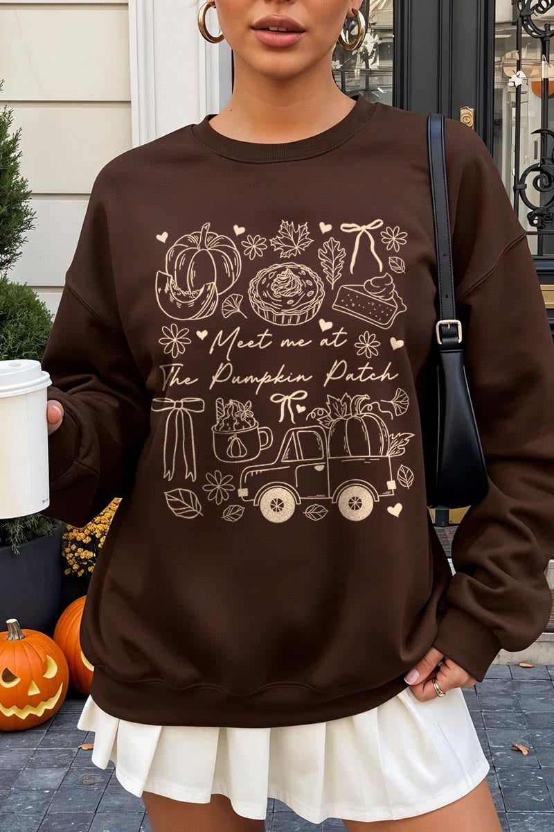 UL180-E3163 Pumpkin Patch Doodle Graphic Sweatshirt $20