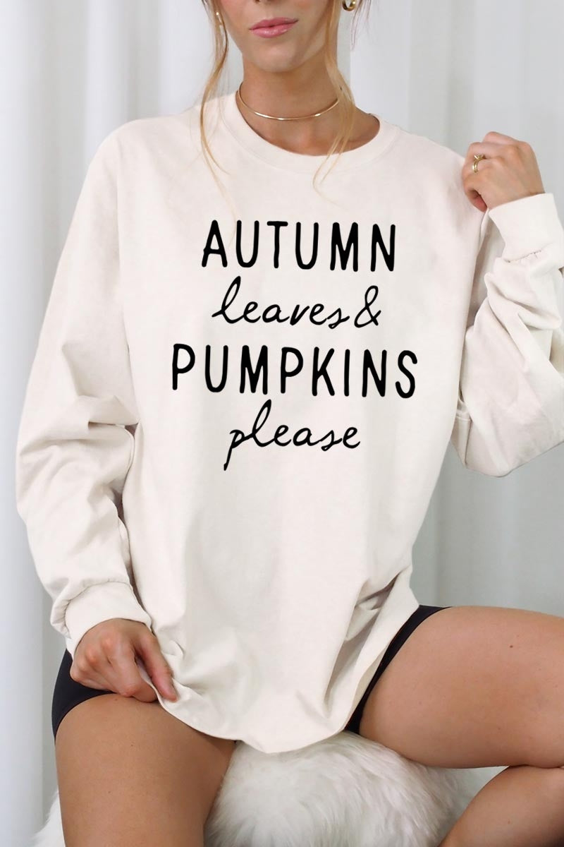 UL240-E3158 Autumn Leaves Pumpkins Graphic Long Sleeve Tee $13.75