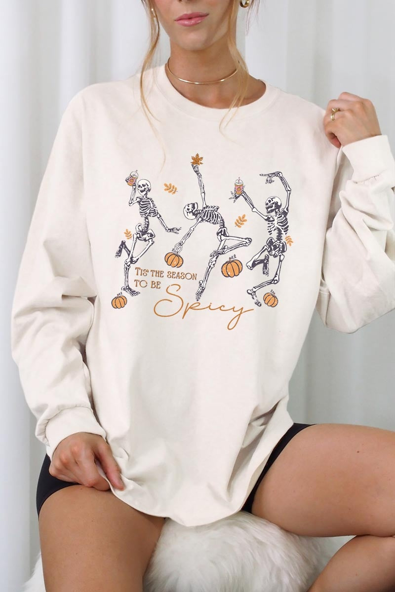 UL240-E3123 Halloween Skeleton Graphic Long Sleeve Tee $13.75