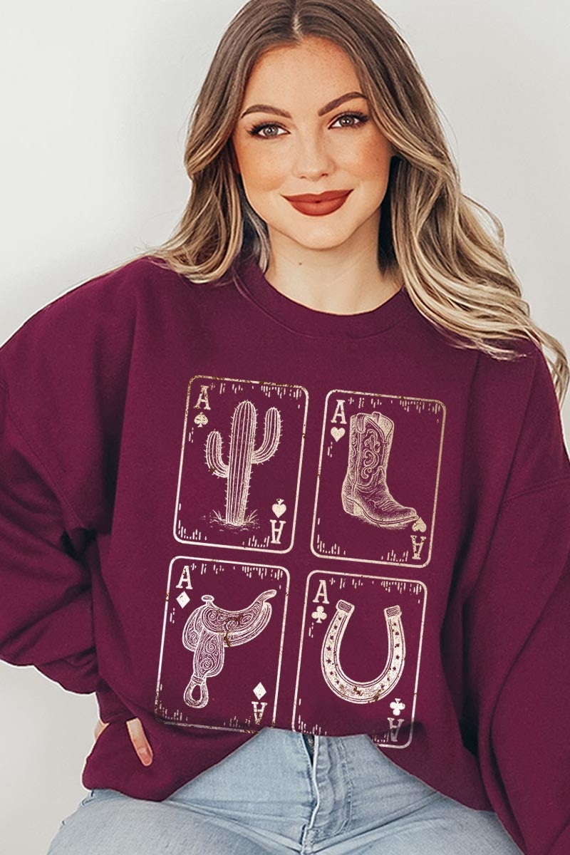 UL180P-E3094 Western Cowgirl Card Graphic Plus Sweatshirt $25