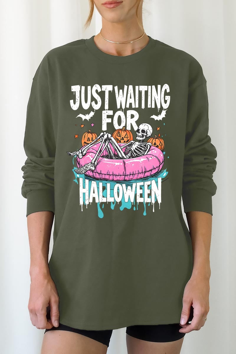 UL240-E3138 Just Waiting For Halloween Graphic Long Sleeve Tee $13.75