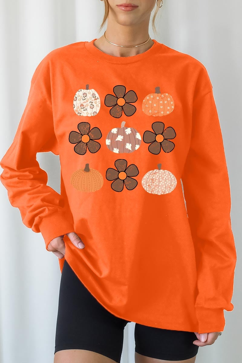 UL240P-E3117 Pumpkins & Flowers Fall Plus Long Sleeve Tee $17