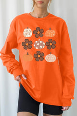 UL240P-E3117 Pumpkins & Flowers Fall Plus Long Sleeve Tee $17