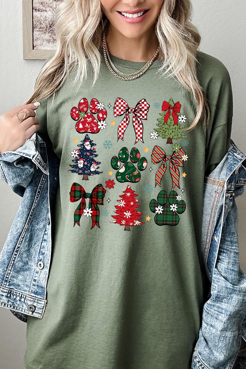 5000P-E3195 Christmas Bow Paw Graphic Plus Heavy Cotton Tee $12.75