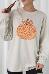 UL240P-E3135 Floral Fall Pumpkin Graphic Plus Long Sleeve Tee $17
