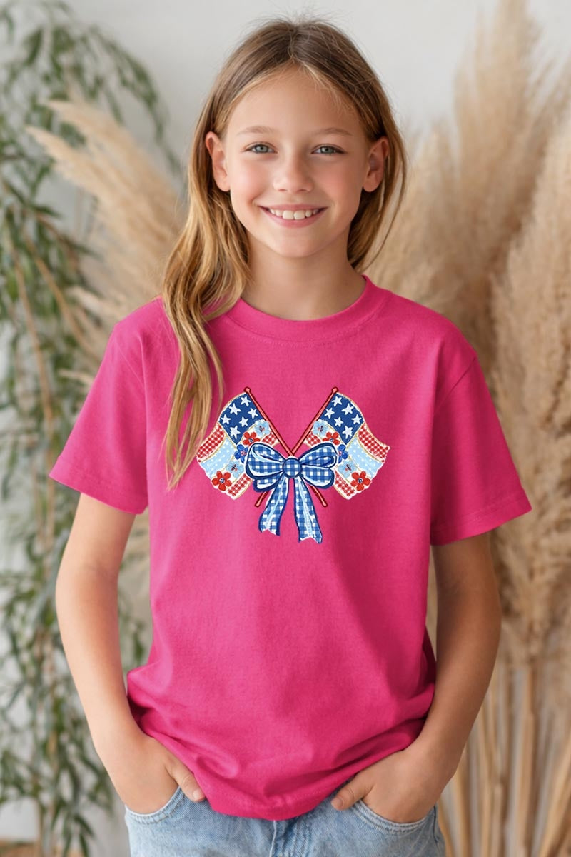 5000B-E3482Z Patriotic Bow Flags Kids Graphic Heavy Cotton Tee $8.5