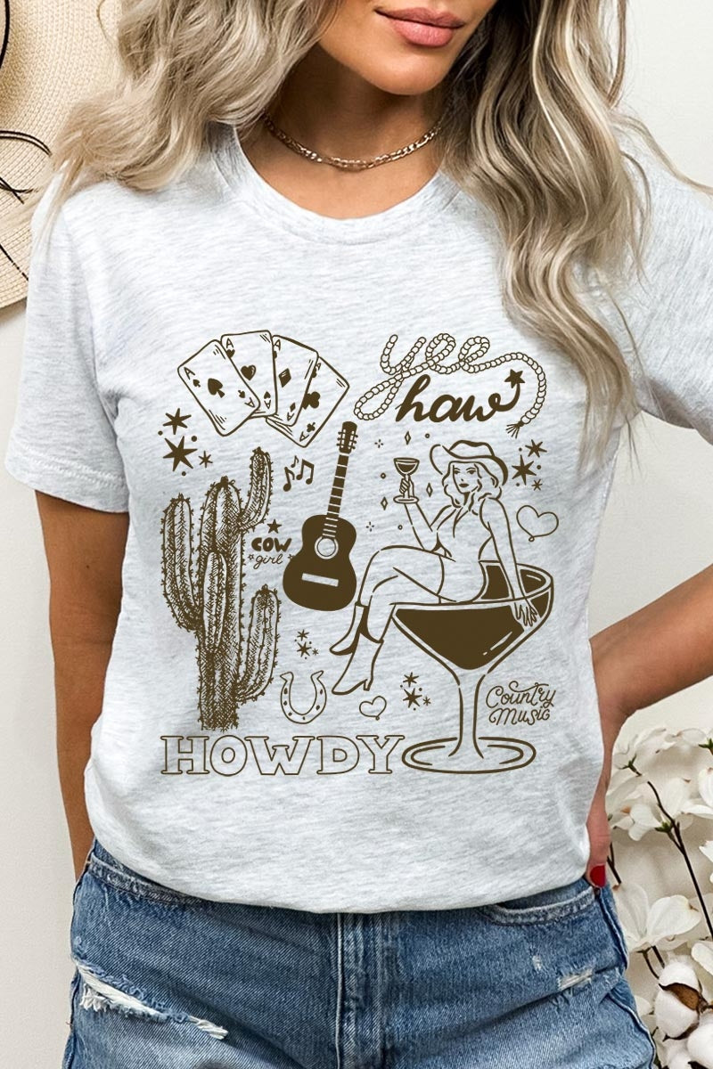 US3001-E3097 Cowgirl Country Music Graphic Tee $12.5
