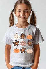 US3001Y-E3117Z Pumpkins & Flowers Fall Kids Graphic Tee $11