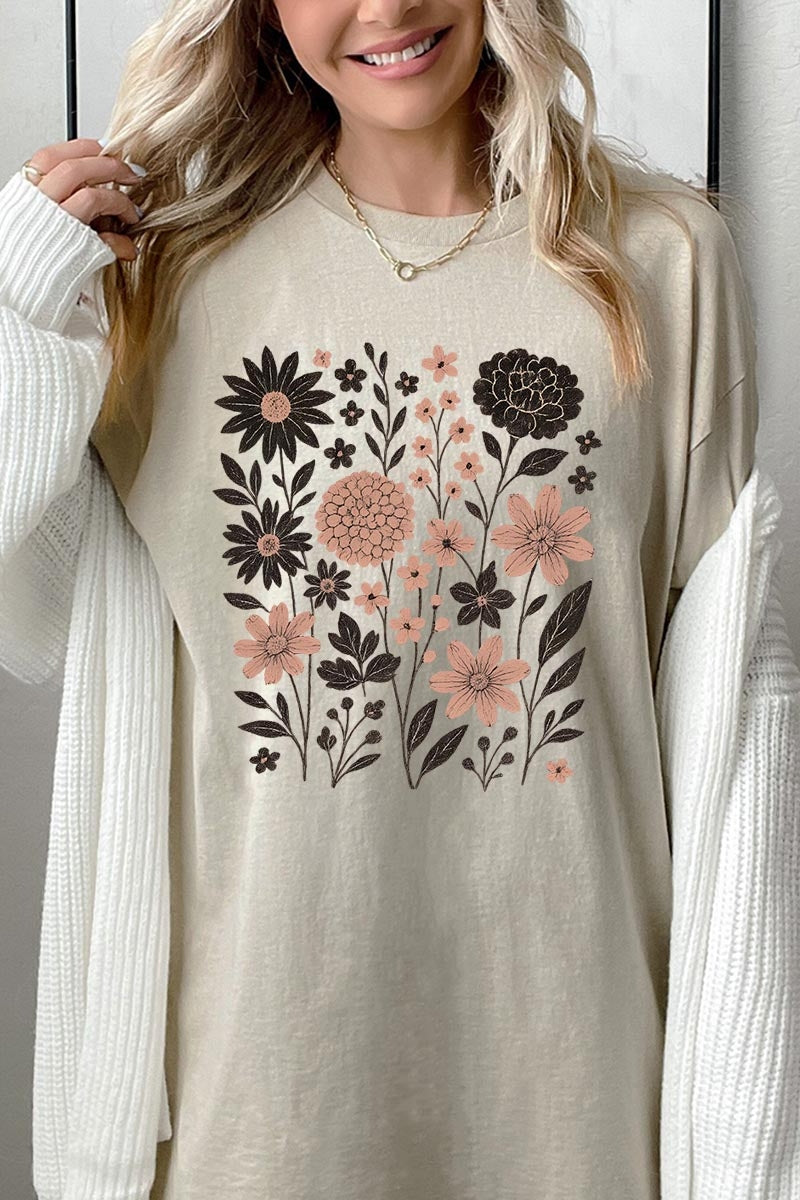 5000P-E3178 Fall Floral Garden Graphic Plus Heavy Cotton Tee $12.75