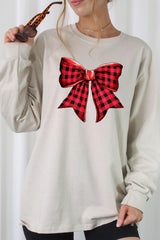 UL240P-E3198 Red Buffalo Plaid Bow Graphic Plus Long Sleeve Tee $17