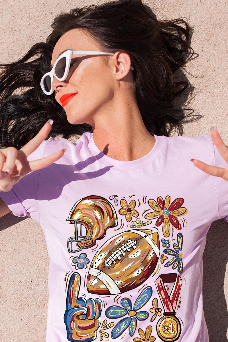 US3001P-E3072 Retro Floral Football Graphic Plus Tee $16