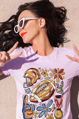 US3001P-E3072 Retro Floral Football Graphic Plus Tee $16