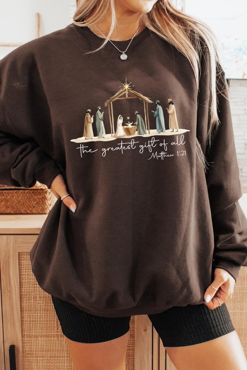 UL180-E3183 Nativity Gift Graphic Sweatshirt $20