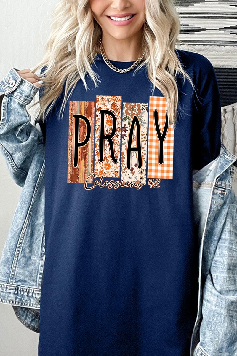 5000-E3166 Pray Fall Christian Graphic Heavy Cotton Tee $9