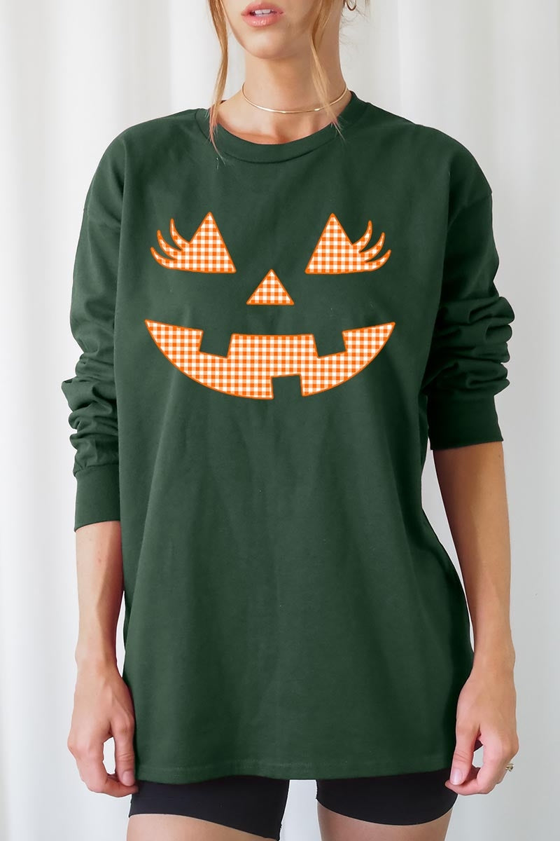 UL240-E3148 Cute Pumpkin Halloween Graphic Long Sleeve Tee $13.75