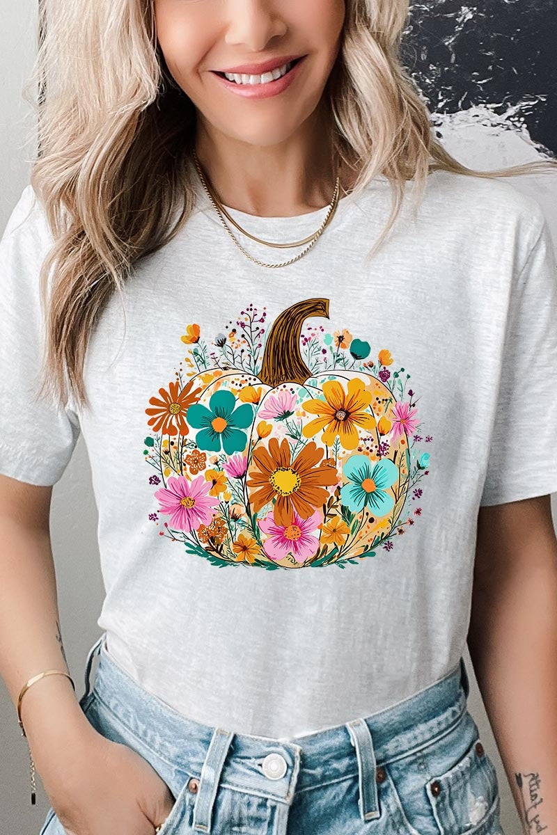 US3001P-E3118 Floral Pumpkin Graphic Plus Tee $16