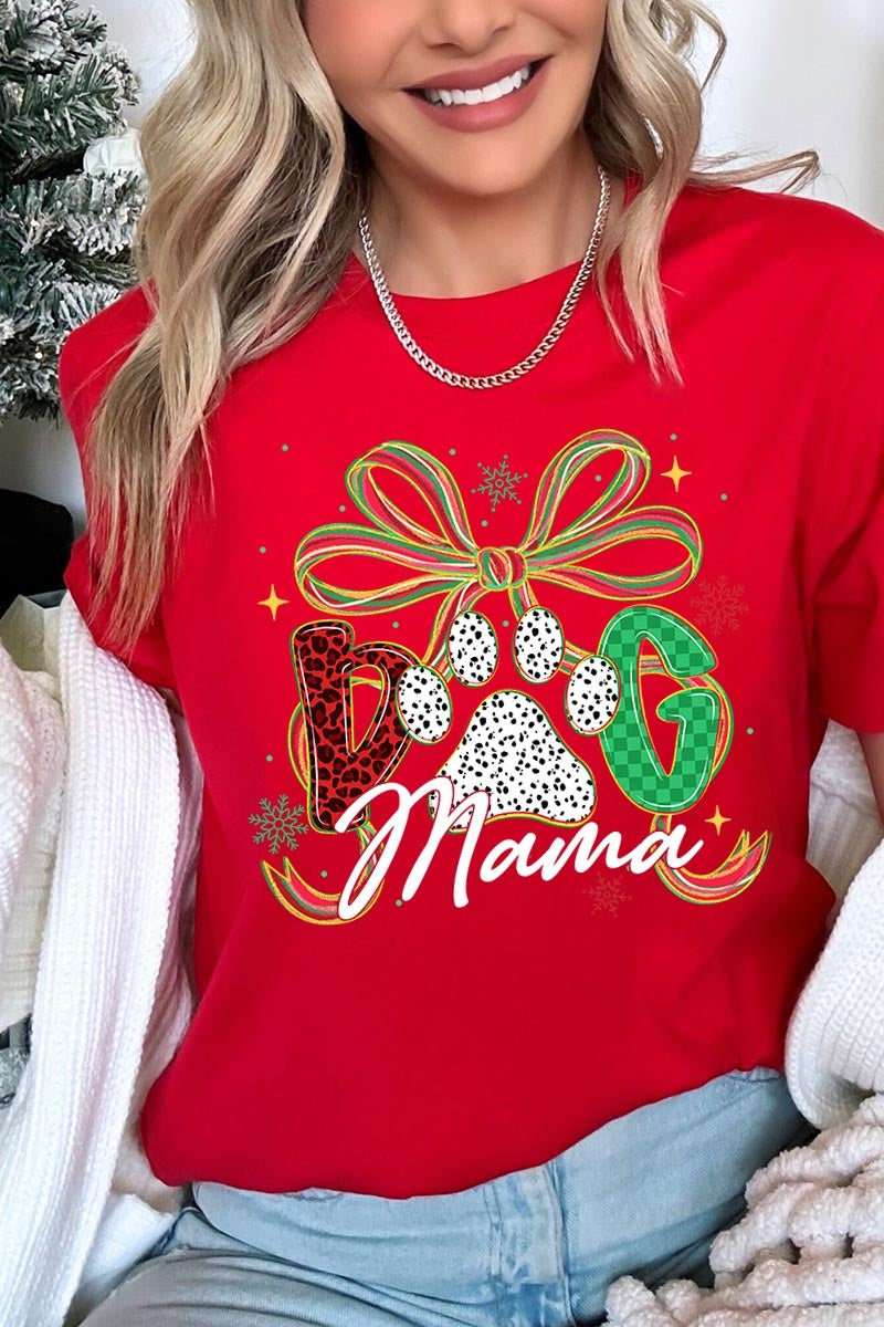 US3001-E3194 Dog Mama Christmas Paw Graphic Tee $12.5