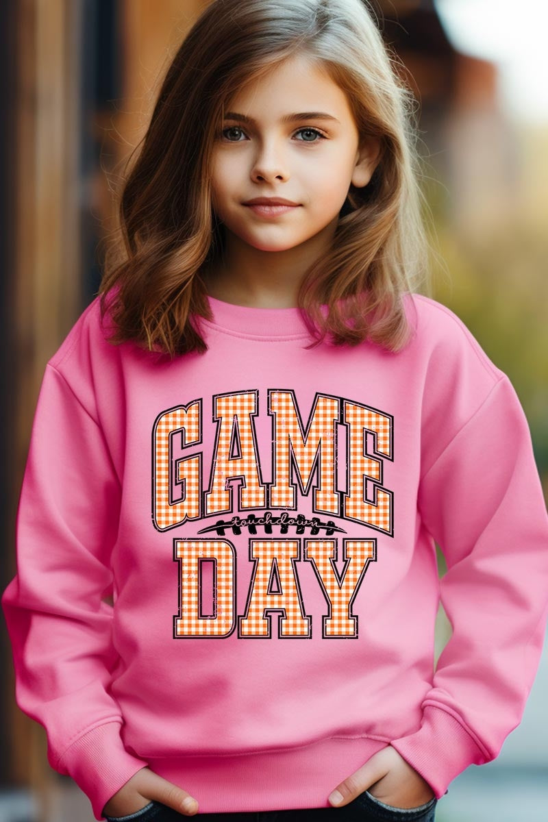 UL180B-E3129Z Orange Gingham Game Day Kids Graphic Sweatshirt $20
