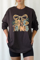 UL240-E3154 Give Thanks Bow Graphic Long Sleeve Tee $13.75