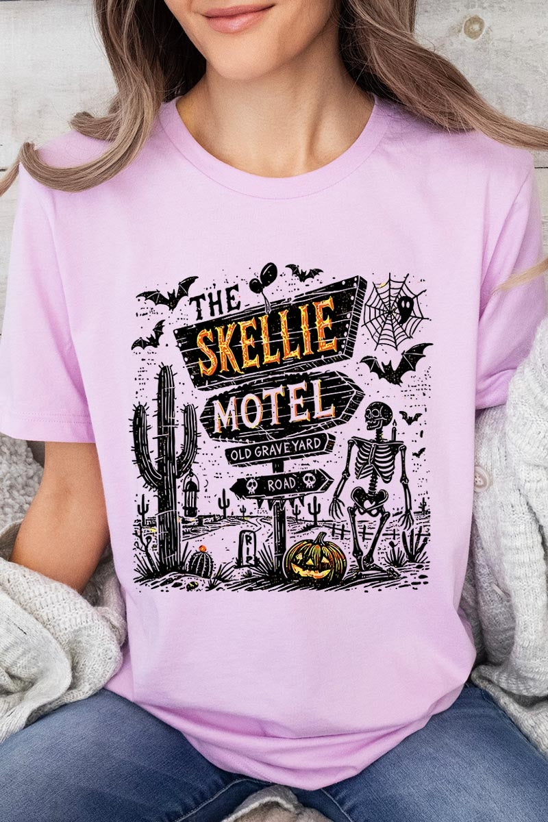 US3001P-E3108 Skellie Motel Halloween Graphic Plus Tee $16