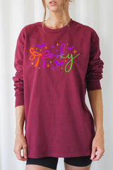 UL240P-E3109 Spooky Halloween Graphic Plus Long Sleeve Tee $17