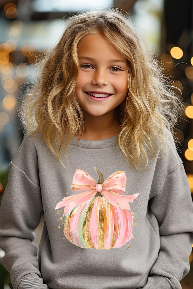UL180B-E3083Z Brushstroke Pumpkin Kids Graphic Sweatshirt $20