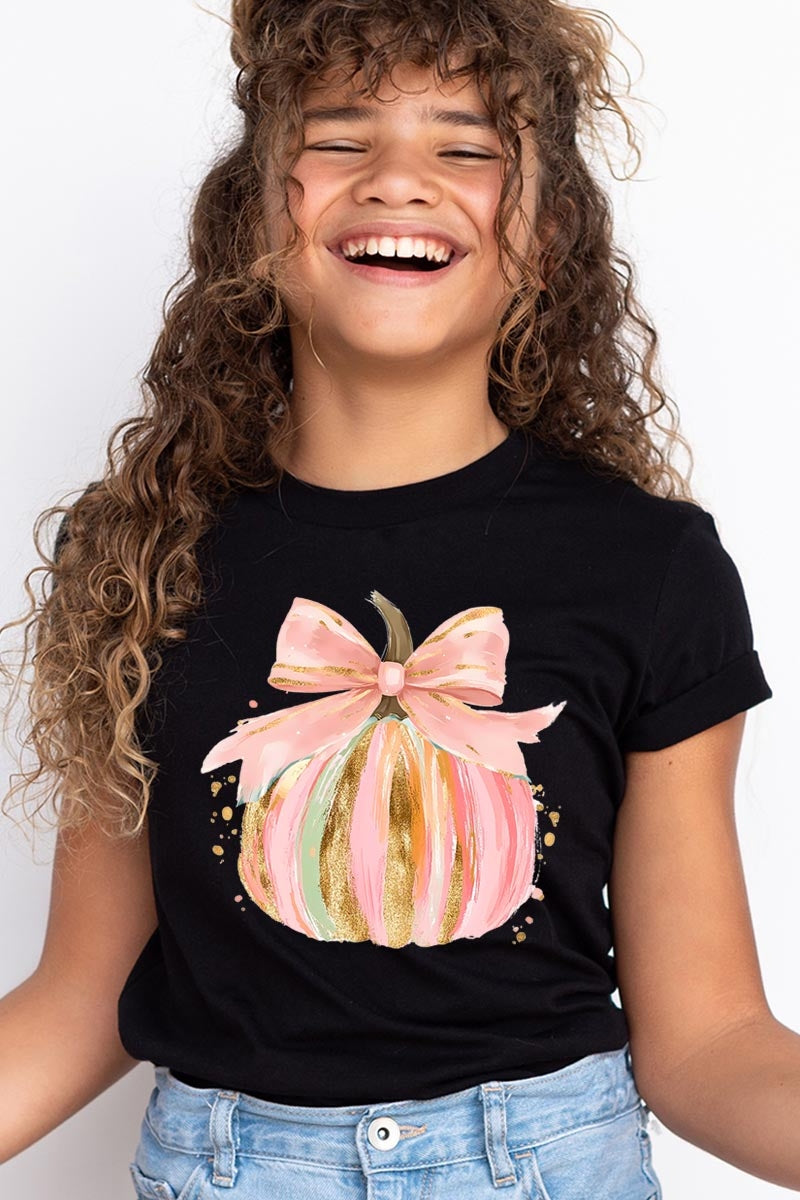 US3001Y-E3083Z Brushstroke Pumpkin Kids Graphic Tee $11