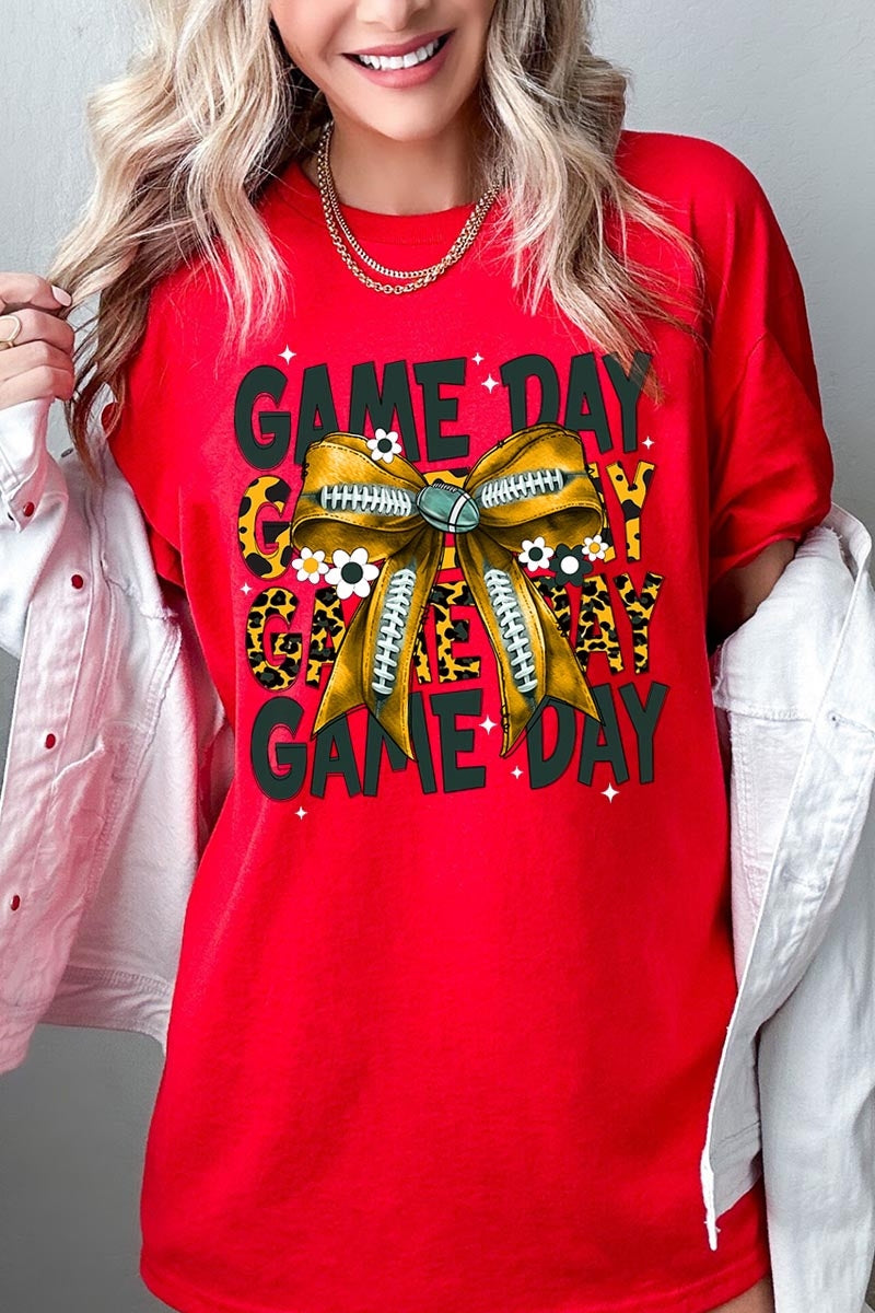 5000-E3090 Yellow Football Game Day Bow Heavy Cotton Tee $9