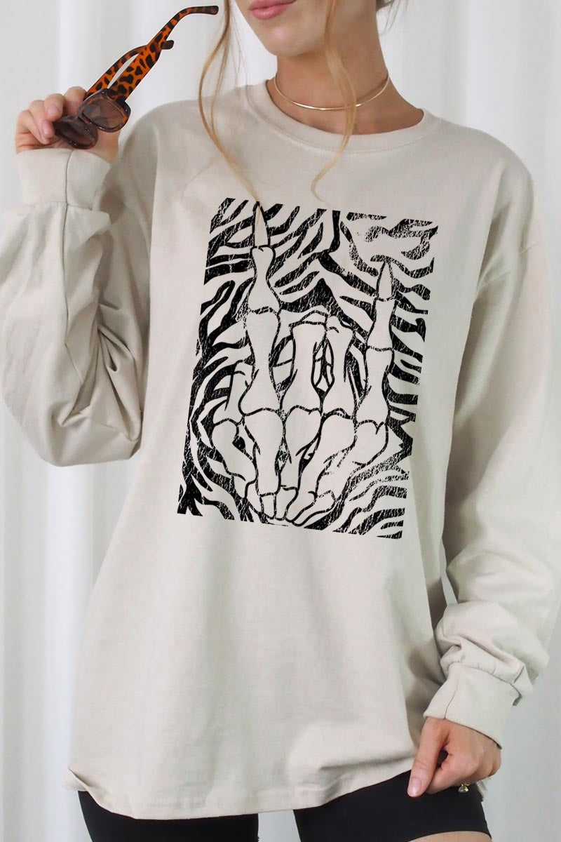 UL240P-E3177 Skeleton Hands Zebra Graphic Plus Long Sleeve Tee $17