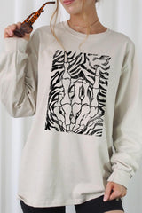 UL240P-E3177 Skeleton Hands Zebra Graphic Plus Long Sleeve Tee $17