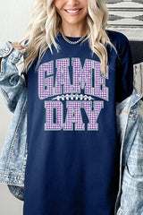 5000-E3127 Purple Gingham Game Day Graphic Heavy Cotton Tee $9