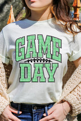 US3001-E3128 Green Gingham Game Day Graphic Tee $12.5