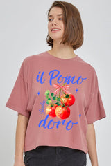 CTS-E3070 Il Pomodoro Tomato Art Graphic Relaxed Crop Top $11