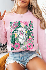 UL180-E3086 Western Floral Cow Skull Graphic Sweatshirt $20