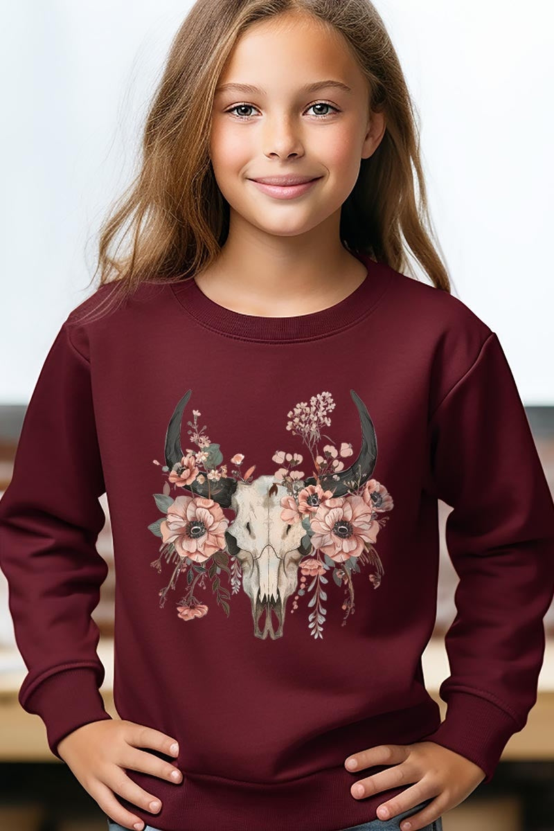 UL180B-E3113Z Western Skull Floral Kids Graphic Sweatshirt $20