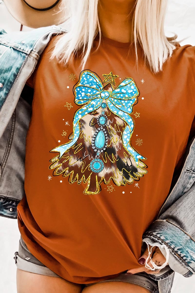 US3001-E3184 Turquoise Christmas Tree Graphic Tee $12.5