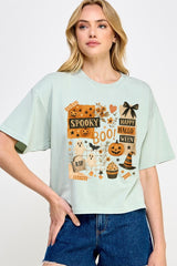 CTS-E3084 Halloween collage Graphic Relaxed Crop Top $11