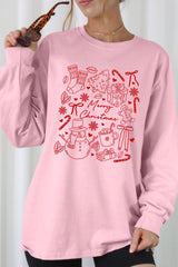 UL240-E3181 Christmas Doodle Graphic Long Sleeve Tee $13.75