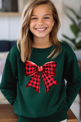 UL180B-E3198Z Red Buffalo Plaid Bow Kids Graphic Sweatshirt $20