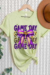US3001-E3092 Purple Yellow Football Game Day Bow Graphic Tee $12.5