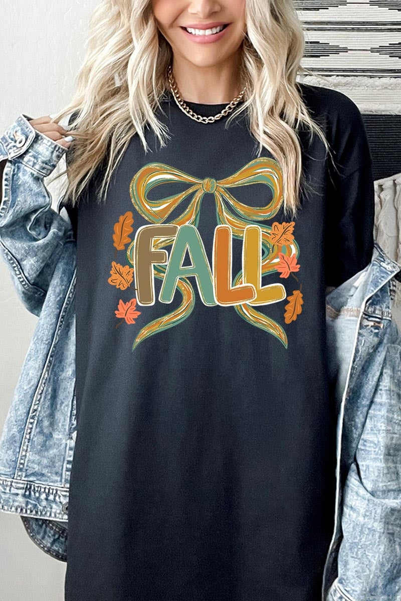 5000P-E3121 Fall Brushstroke Bow Graphic Plus Heavy Cotton Tee $12.75