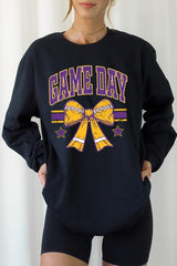 UL240-E3063 Purple Game Day Football Bow Long Sleeve Tee $13.75