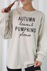 UL240-E3158 Autumn Leaves Pumpkins Graphic Long Sleeve Tee $13.75