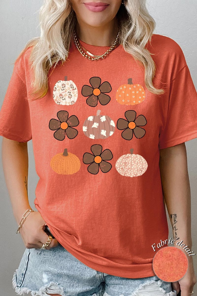 5000P-E3117 Pumpkins & Flowers Fall Plus Heavy Cotton Tee $12.75