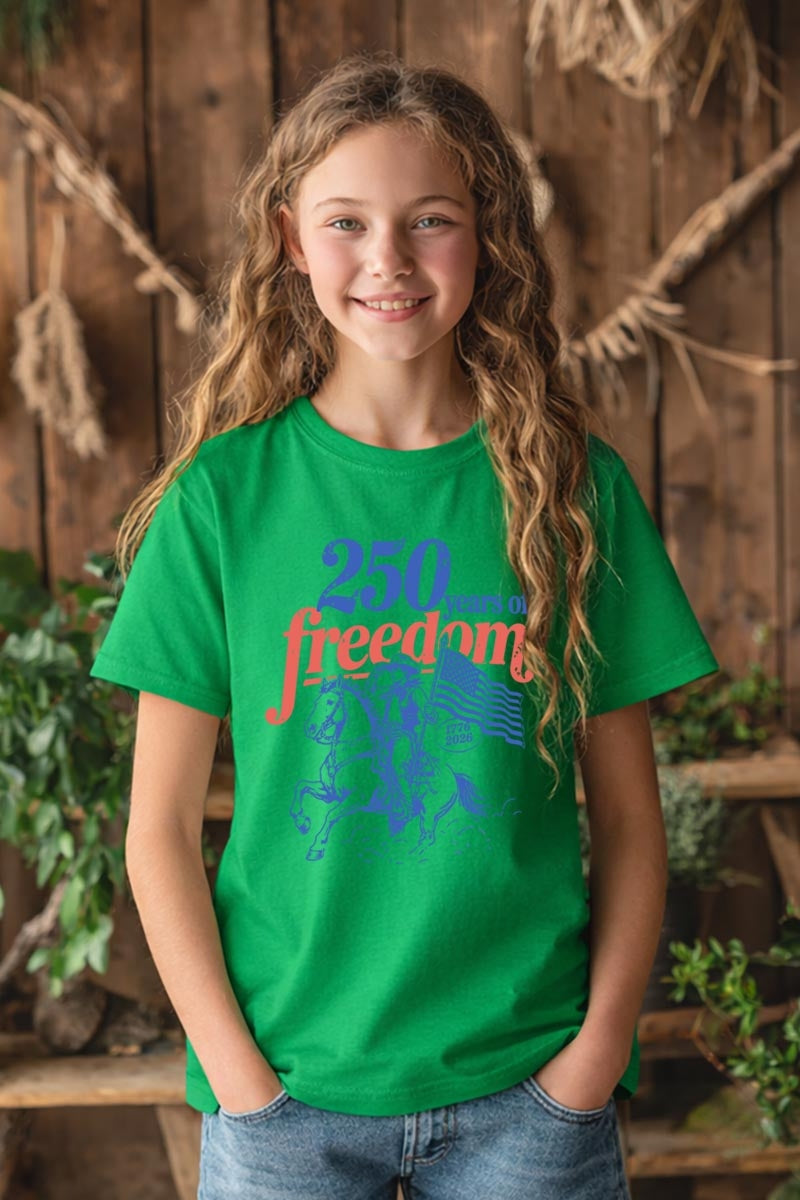 5000B-E3479Z Western 250 Years Freedom Kids Graphic Heavy Cotton Tee $8.5