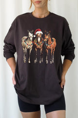 UL240-E3182 Christmas Horses Graphic Long Sleeve Tee $13.75
