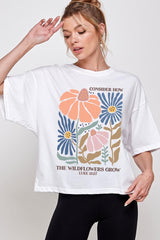 CTS-E3067 Consider the Wildflowers Graphic Relaxed Crop Top $11