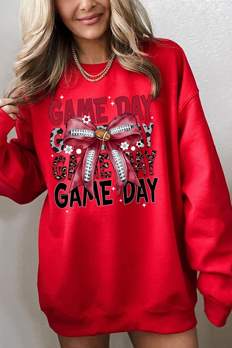 UL180P-E3093 Red Silver Football Game Day Bow Plus Sweatshirt $25