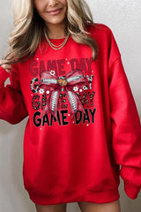 UL180P-E3093 Red Silver Football Game Day Bow Plus Sweatshirt $25