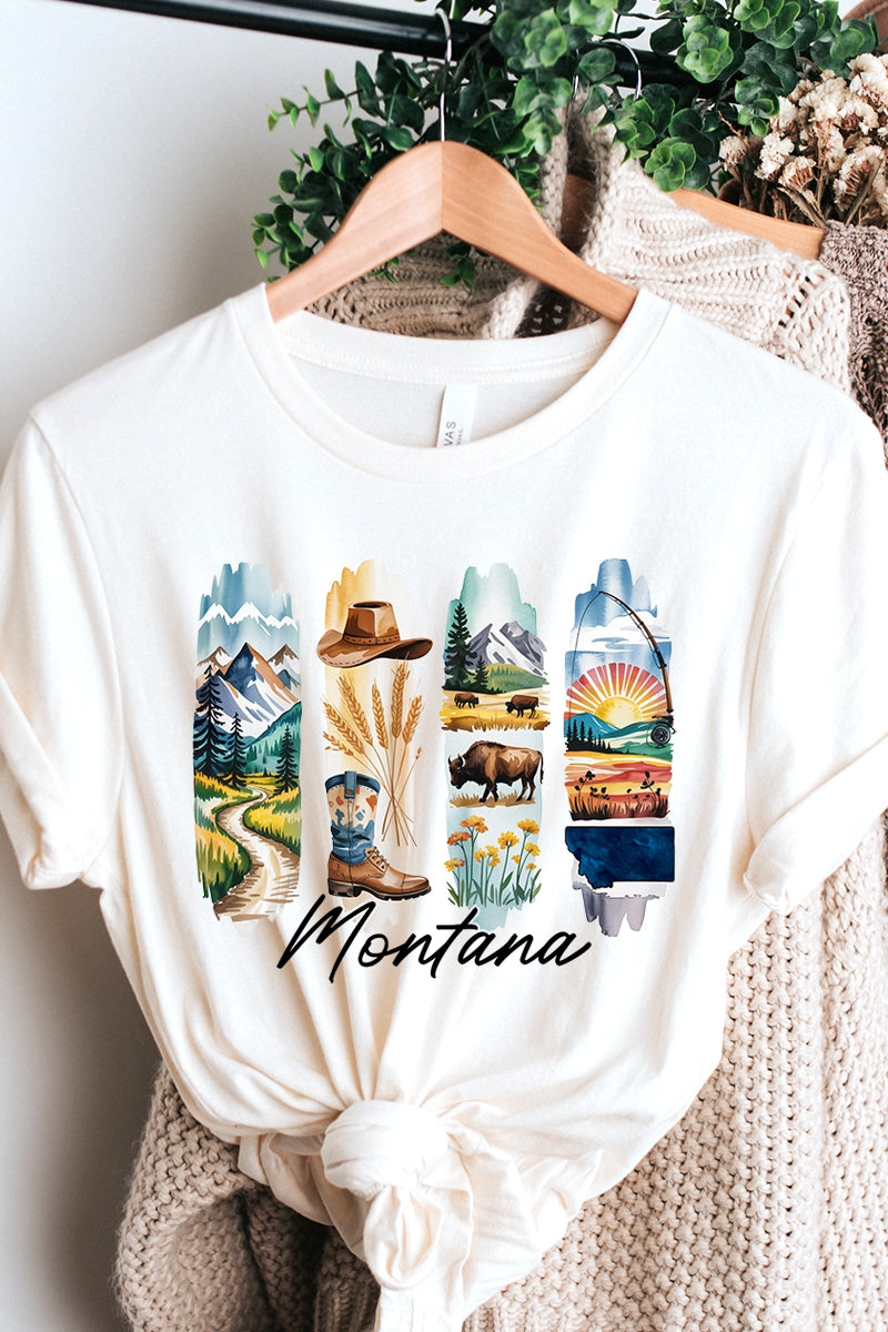 US3001-E3061MT Montana State Brushstroke Graphic Tee $12.5